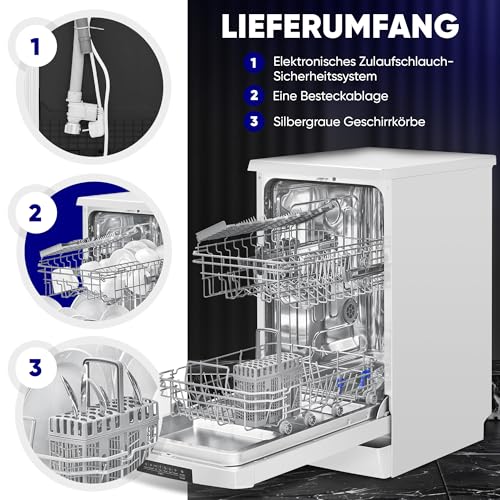 Bomann Geschirrspüler, 10 Maßgedecke, Spülmaschine Stand o. Unterbau, 7 Programme & 2 Sprühebenen, Dishwasher mit Startvorwahl - GSP 7418 weiß