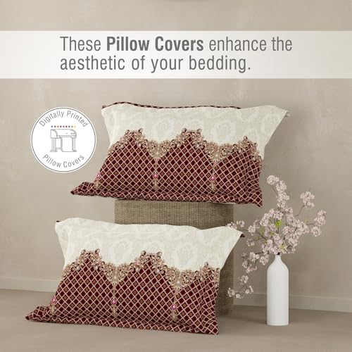 Image of BOUTIQUE LIVING Heritage Walk 100% Egyptian Cotton 200 TC Red Ethnic Print King Bedsheet with 2 Pillow Covers