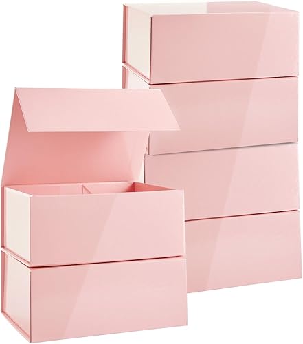 Stockroom Plus Paquete de 6 cajas de regalo magnéticas rosas con tapas, 9.5 x 7 x 4 pulgadas, propuesta de dama de honor y almacenamiento de joyas