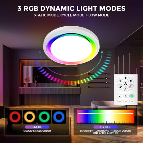 Image of Akicon Bathroom Exhaust Fan with Light & Humidity Sensor, 110 CFM 1.5 Sones Vent Fan with RGB, 3CCT Dimmable LED Light & Nightlight for Shower Room, Round, White, No Wall Switch Required