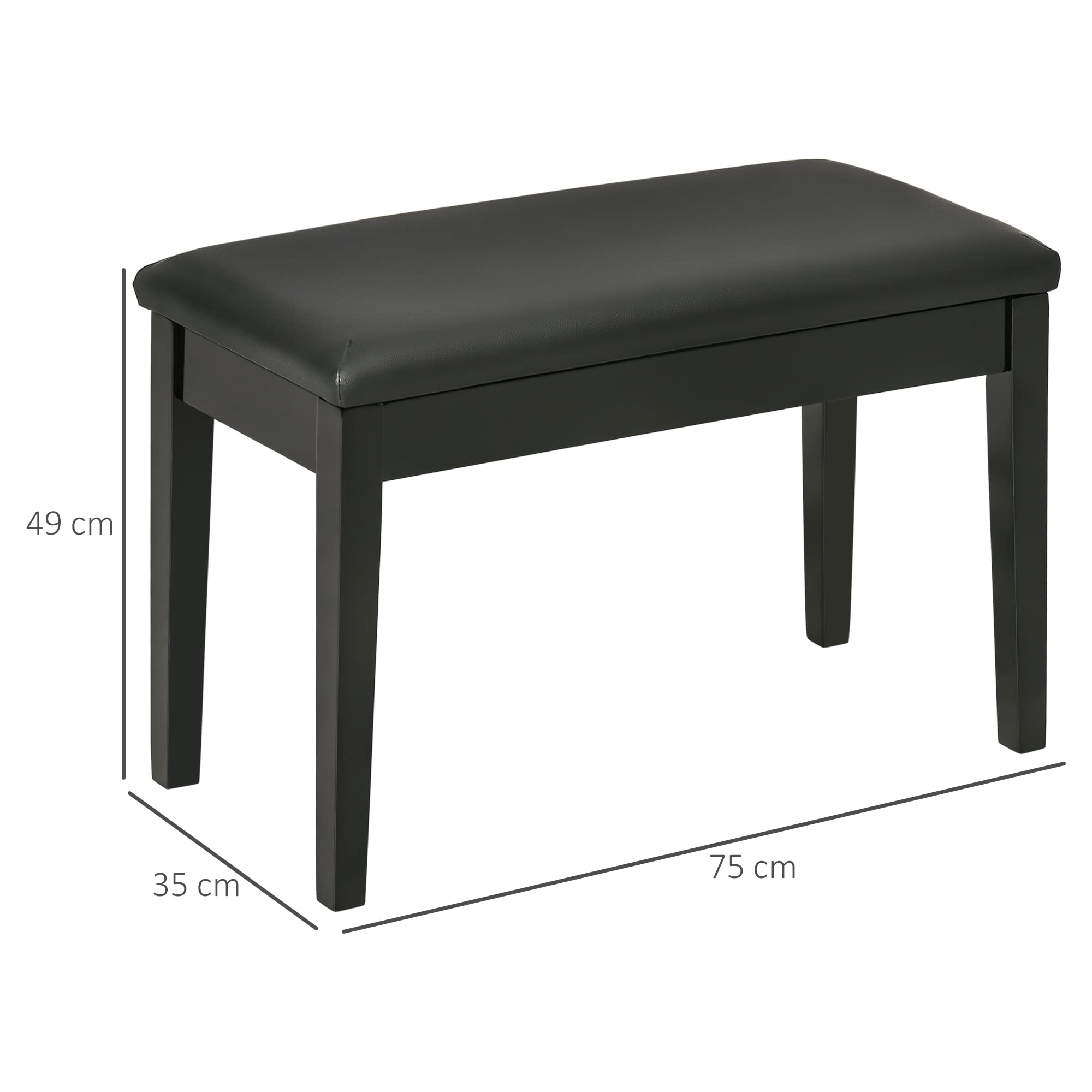 HOMCOM Panca per pianoforte Sgabello da pianoforte Panca con seduta imbottita Gambe in legno massello rivestimento sintetico - Nero