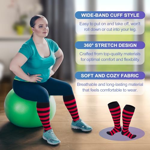 Image of LEVSOX Plus Size Compression Socks for Women Men Wide Calf Extra Large 15-20 mmHg Knee High Sock for Nurses Pregnant Travel