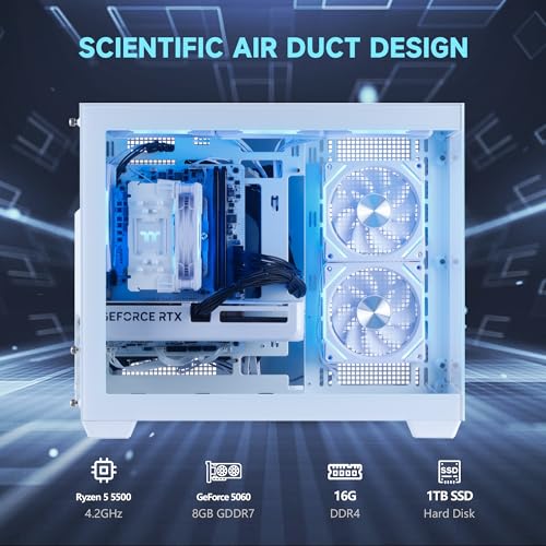 Image of MLOONG Gaming PC Desktop for Gamers & Streamers,AMD Ryzen 5 5500 up to 4.2GHz, GeForce RTX 5060 8GB GDDR6, 1TB NVMe SSD, 16GB DDR4 RAM, 650W 80+ Bronze PSU, Wi-Fi, Windows 11 Home