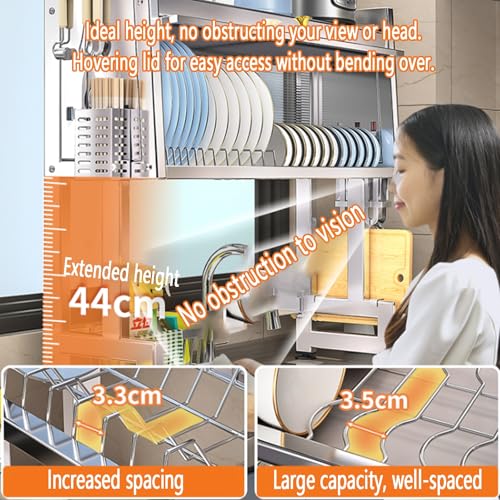 Genérico Escurreplatos de Acero Inoxidable de 2 Niveles con Tapa, Ahorra Espacio sobre el Fregadero, escurridor de Gran Capacidad con Puerta abatible para Platos y Cuencos (95 cm) - Organizador de co