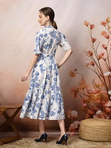 Image of Stylum Women's Floral Printed Cotton Flared Dress