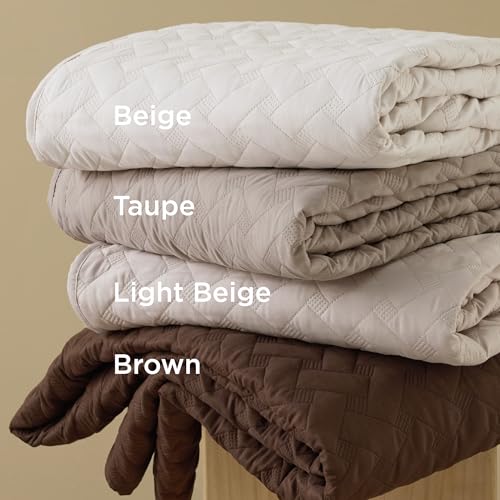 Image of Bedsure Quilts King Size - Lightweight Bedspreads King Size with Basket Weave Pattern, Soft Quilt Bedding Set, Taupe Comforter Set Coverlet for All Seasons with 2 Pillow Shams (106 inch x 96 inch)