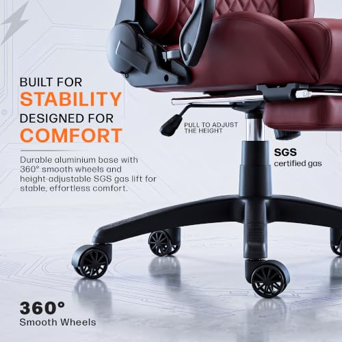 Image of BAYBEE Drogo Emperor Multi-Purpose Ergonomic Gaming Chair with 7 Way Adjustable Seat, Head & USB Massager, PU Leather Lumbar Pillow Home & Office Chair with Full Reclining Back Footrest (Red)