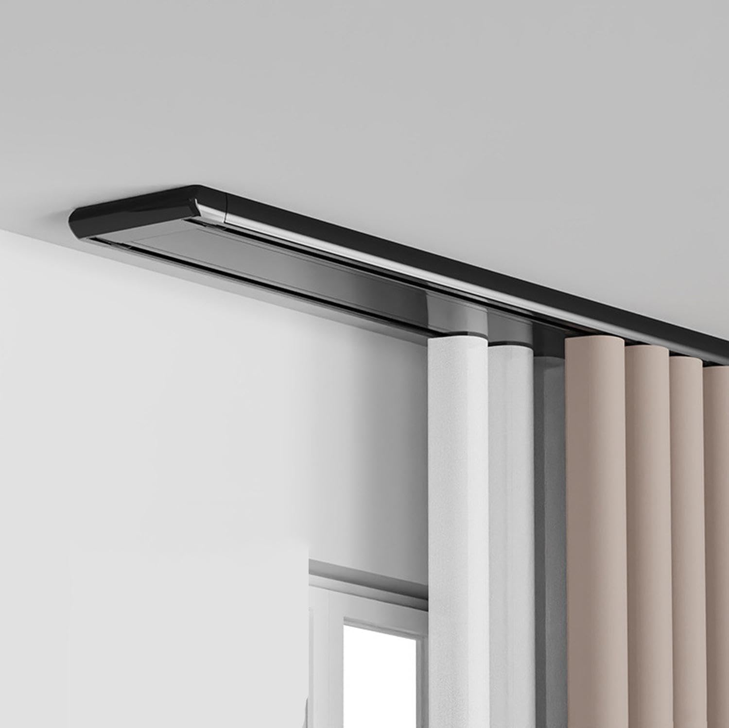 Nikshi Black Double Curtain Track Luxurious Heavy Conjoined Ceiling Mount Rail For Living Room & Bedroom Divider, Aluminum Alloy Nano Silence Track,-2M/6.6Ft/79Inch