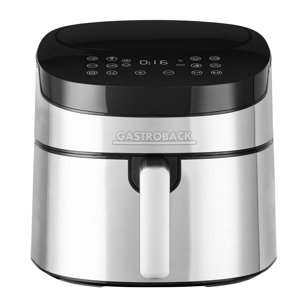 GASTROBACK #42583 Air Pro XXL Friteuse à air chaud, avec volume de remplissage de 6,5 l, 8 programmes préréglés, panneau de commande tactile, argenté/noir