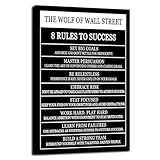 The Wolf Of Wall Street 8 Rules To Success Motivational Wall Art Printed Canvas Poster Inspirational Wall Decor for Office Hallway Gym Bedroom Living Room Framed Ready to Hang [12' W X 18' H]