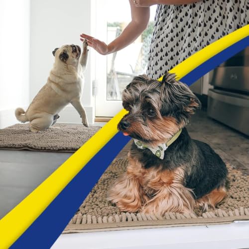 Image of Muddy Mat | Super Water Absorbent Door Mat Indoor, Microfiber Quick Dry Chenille Entryway Rug, Slip Resistant Front Door Mat, Indoor Mats for Entryway, Machine Washable Pet Rug, Taupe 24 inch x 120 inch