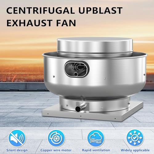 Image of Restaurant Hood Grease Rated Exhaust Fan- Food Truck High Speed Direct Drive Centrifugal Upblast Exhaust Fan 0.25HP 110 Volt Single Phase Motor 1500-1700 CFM