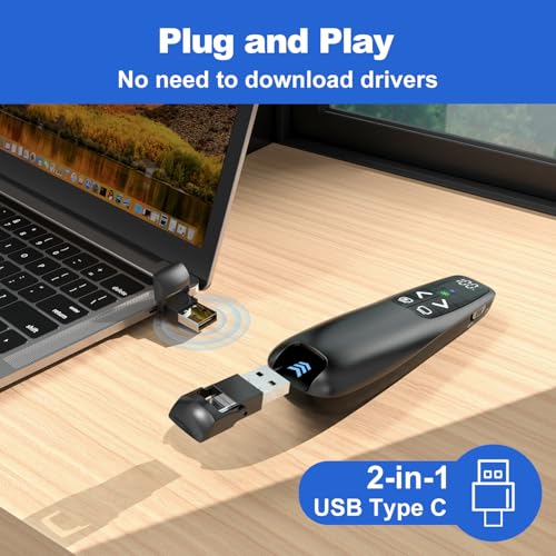 Image of Presentation Clicker & Case, Green Laser Power Display Presenter Remote | 2‑in‑1 USB /Type C Receiver, Rechargeable Red Laser Pointer Wireless Computer PowerPoint PPT Clickers for Mac /Windows