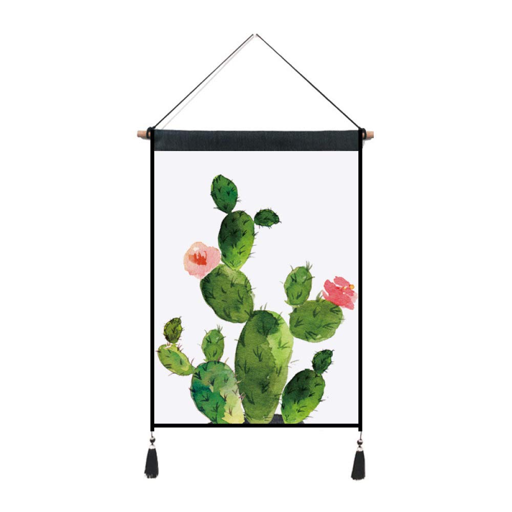 Green cactus fairy ball cotton linen art painting living room decoration tapestry background wall hanging45x65cm