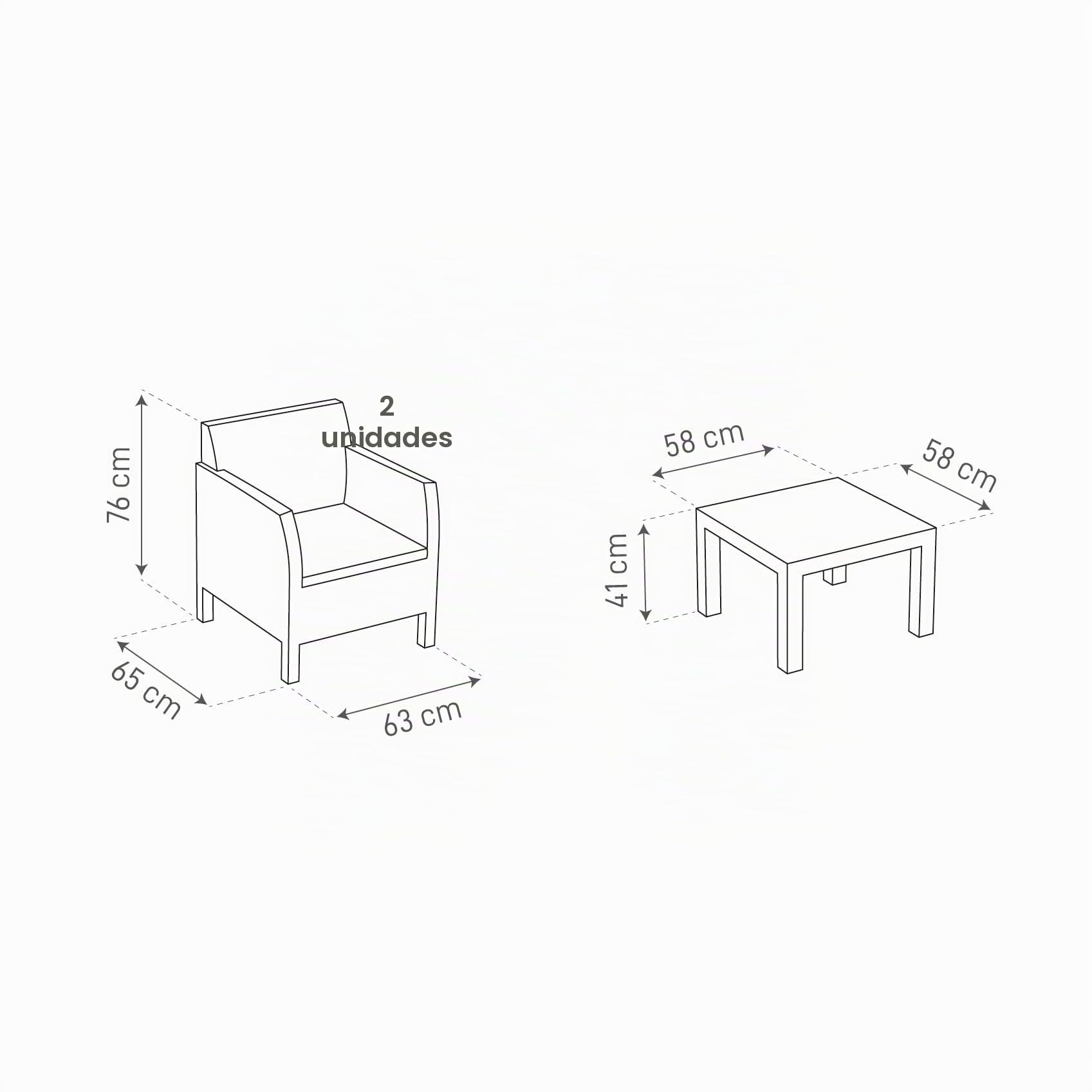 Toomax Juego de muebles de jardín Matilde con 2 sillones y mesa de centro, acabado efecto ratán, color blanco.