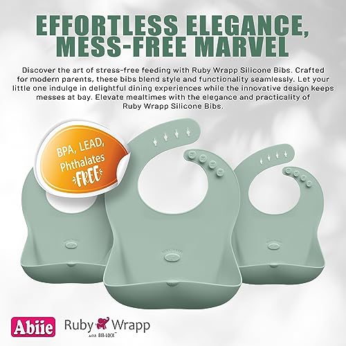 Abiie Ruby Wrapp Silicone Bibs for Babies with Front Pocket - Waterproof Bib - Stain Resistant - Silicone Toddler Bibs2