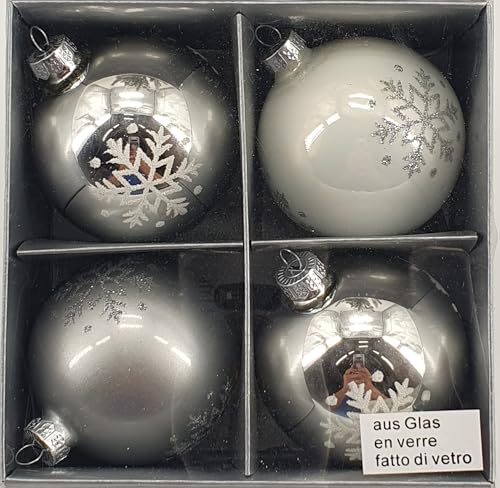 Christbaumschmuck Silber Glas 15 Glas Weihnachtskugeln mit Ornamenten Set mit 4 Stück Verschiedene...