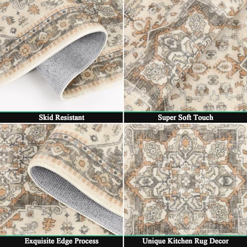 HEBE Boho Kitchen Rugs Set of 3, Non Slip Washable Kitchen Mats for Floor - image 4