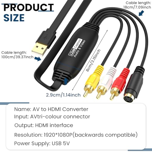 Image of ZORBES VHS to Digital Converter, USB2.0 Video Cpture Card, RCA AV to USB Audio Video Converter, 1080P Video Capture Device Convert VHS VCR DVD to Digital Adapter, Compatible with Windows, Mac OS