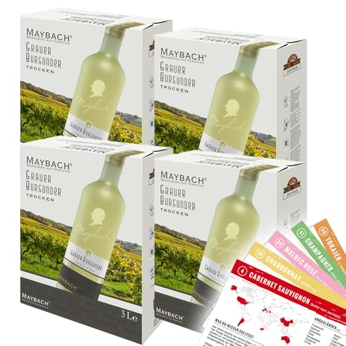 Maybach Grauer Burgunder QbA, trocken, Bag-in-Box, sortenreines Weinpaket (4x3L)