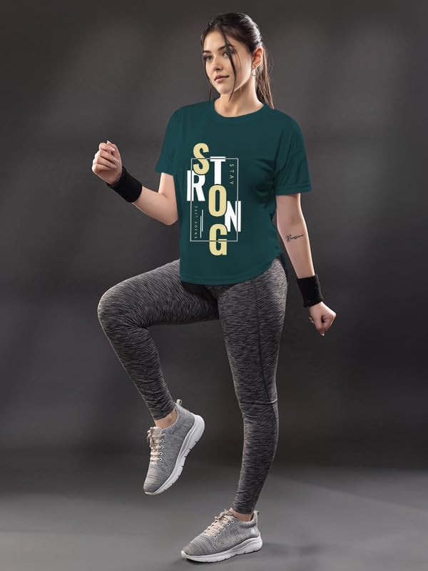 Image of CHKOKKO Womens Stylish Activewear Quick Dry Lightweight Breathable Printed Round Neck Half Sleeve Regular Fit Gym T Shirt for Sports Yoga and Training