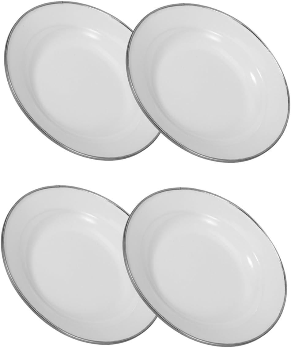 4pcs 22cm Pure White Enamel Plates Small Serving Tray Thickened Retro Style Appetizer Dessert Plates for Kitchen and Dining