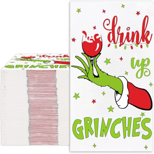 Fprl Christmas Guest Napkins Green 3 Ply Grinchmas Christmas Paper Napkins Disposable Paper Decorative Guest Napkins Xmas Party Home Dinner Winter Holiday Table Decorations 80Pcs