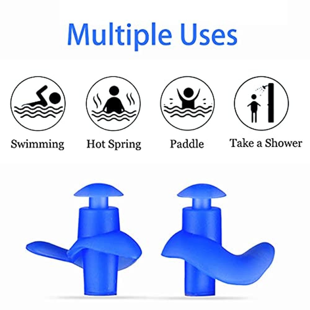 4Pairs Swimming Ear Plugs, Waterproof Reusable Custom-fit for Swimming Showering Surfing Bathing and Snorkeling and Other Water Sports, Suitable for Kids and Adult (Blue) 3