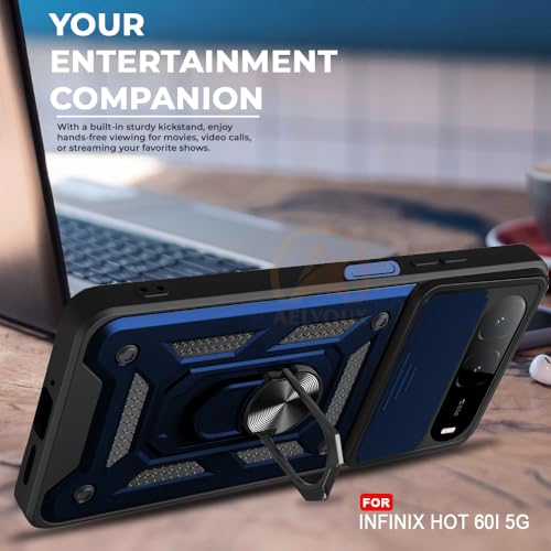 Image of Armor Bumper Back Cover Case for infinix hot 60i | Rotating Camera Cover, Ring Holder & Kickstand | Heavy Duty & 360 Degree Protection infinix hot 60i Back Cover (Blue)
