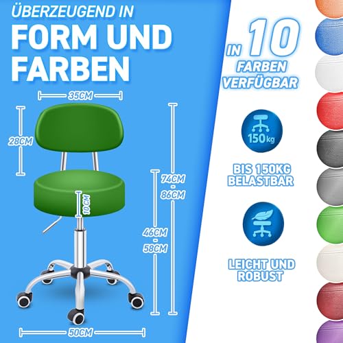 TRESKO® Rollhocker mit Lehne höhenverstellbar 10cm Dicke Polsterung Drehbar – Ansicht 2