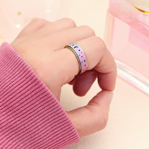Anxiety Ring for Women Spinner Rings:Rotating Rings Stainless Steel 6mm Moon Star Anxiety for Men Band Jewelry Gift for Women Size 6 7 8 9 103