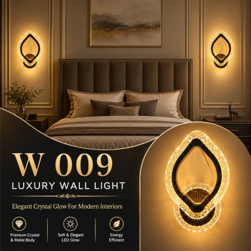 Image of Luxury Crystal LED Wall Light, 3 Colour Change LED (Warm White /Natural White /Cool White), Modern Decorative Wall Lamp with Crystal Accent for Living Room, Bedroom, Hallway & Home Decor