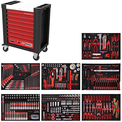 KS Tools 810.7397 PERFORMANCEplus Werkstattwagen P10 mit 8 Schubladen, bestückt mit 397 Werkzeugen in 7 Einlagen für 7 Schubladen, 853 x 1026 x 527 mm