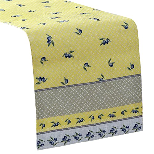 Home Bargains Plus Provence Olivier Yellow And Grey Olive Print Country French Fabric Table Runner, Indoor Outdoor, Stain And Water Resistant, Wrinkle Free Table Runner 70” Long Table Runner #TOP1