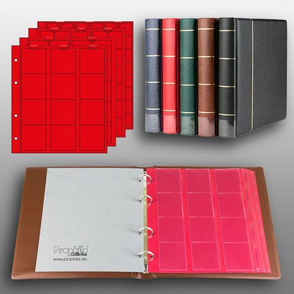 Prophila coin album with 4 Cases (red interleaves) for 110 coins brown