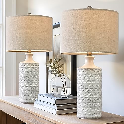 PoKat 24.75" Modern Contemporary Ceramic End Table Lamps Set of 2 for Living/Study Room Desk Décor,Bedside,Nightstand Lamps for Bedroom Office Farmhouse,White - Image 3