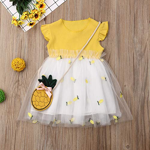 Genlei 2Pcs Baby Girl Pineapple Princess Tutu Dress Toddler Kids Sundress Summer Sleeveless Cute Clothes 6M-3Y (Yellow,2-3 Years) #TOP1