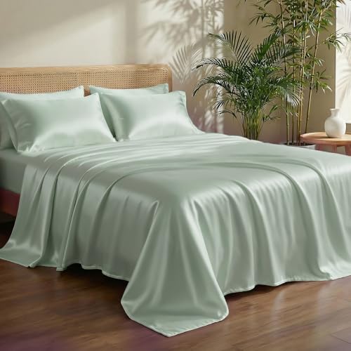 Pillcase Luxury Tencel & Viscose Derived from Bamboo Sheet Set Deep Pocket Cooling for Hot Sleepers Silky Smooth Hypoallergenic Breathable Bedding, 1 Year Quality Promise (Olive Green, Queen)