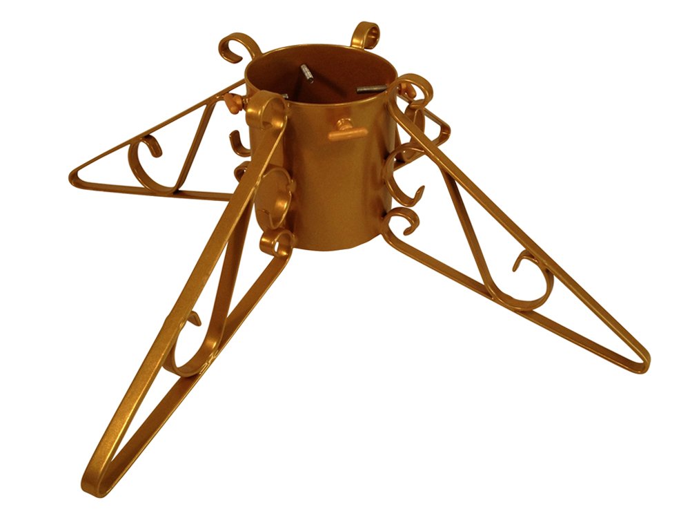 Garden Pride Christmas Tree Stand - 4" or 5" Base - Metal - Solid Steel - Plastic Coated (5" Diameter, Gold)