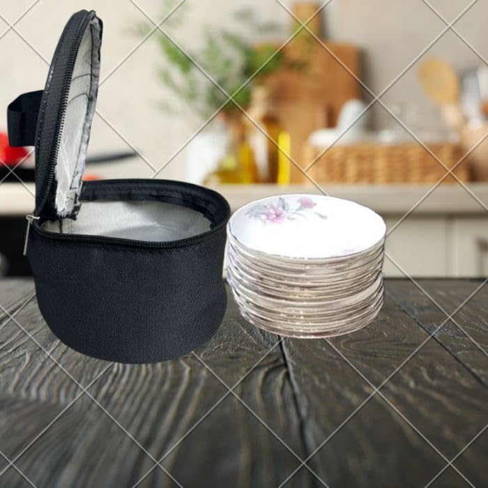 Image of Saucer Storage Bag with Zip Closure Round Plate & Tea Set Organizer Cover | Kitchen Crockery Storage Pouch Multi-Purpose Storage Cover for Home & Travel (Multicolor)