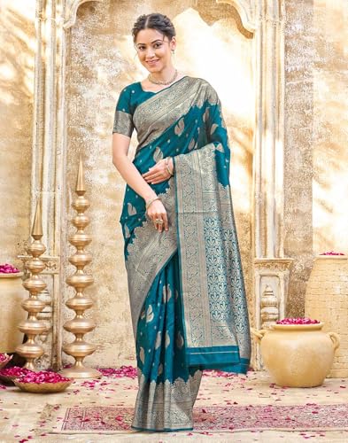 Image of SIRIL Women's Silk Jacquard Banarasi Saree With Unstitched Blouse Piece