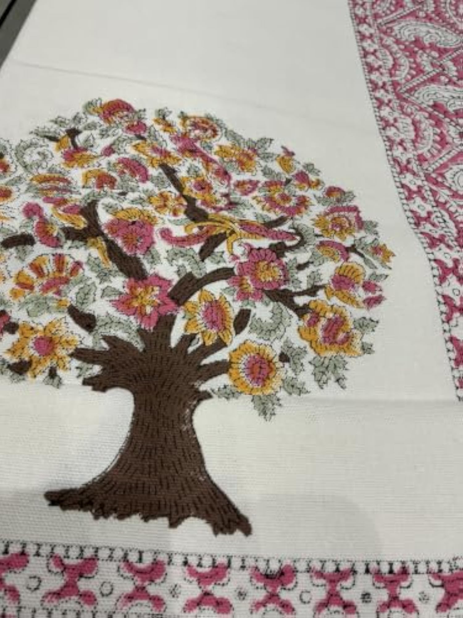 Cotton Dining Table Cover Floral Tree Print 8 Seater