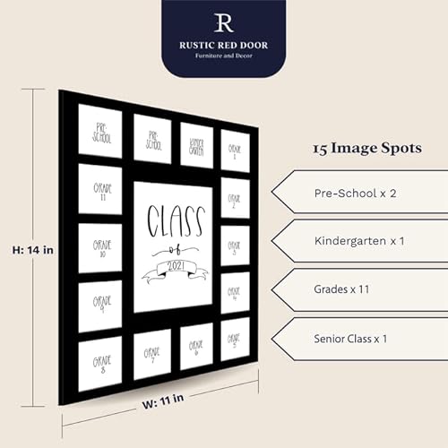 Rustic Red Door Co. Rrd Class Of 2031 Photo Mat (11” X 14”) - Photo Collage Picture Frames Mat For School Pictures – School Picture Frame Pre-K To 12 Mat - No Frame Black Photo Mat (15 Photos) #TOP1