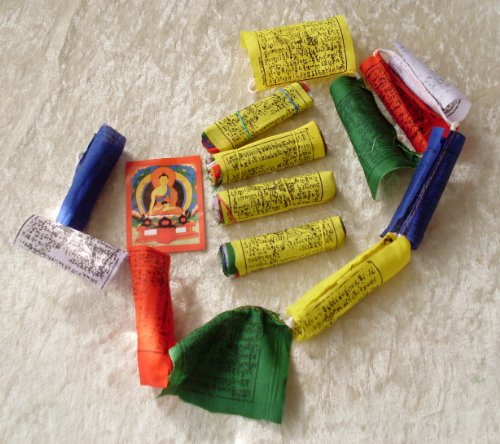 FAIR TRADE NEPALESE TIBETAN BUDDHIST WIND HORSES COTTON PRAYER FLAGS - MINI 10-STRING X 5 PACK