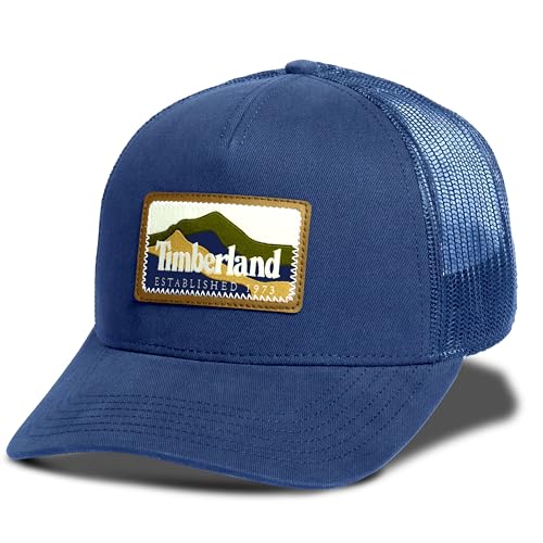 Timberland Mens Mountain Patch Trucker Hat Adjustable Mesh Back Curved Brim One Size Dark Denim