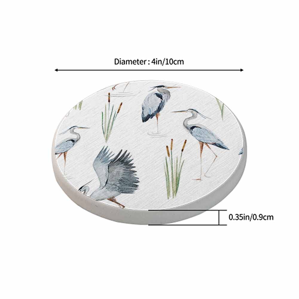 oFloral Grey Heron Coasters for Drinks Birds Reeds River Chinese Style Cups Place Mats for Home Decor Set of 2, 4 Inch