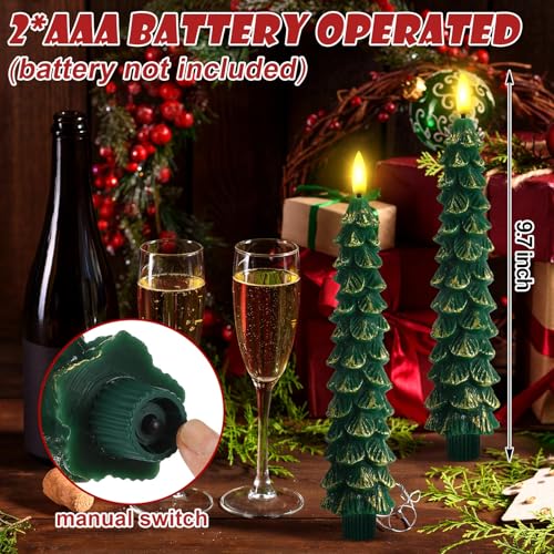 Image of Funtery 6 Pcs LED Christmas Tree Flameless Taper Candles Real Wax Battery Operated Candlestick Lights with 3D Flame and Remote Timer Window Fireplace(Gold Edge,Christmas Tree)