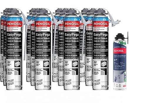 Kit Espuma EasyPega con Cánula 12 Botes de 750ml Gris + Limpiador Penosil + Pistola Penosil (12 Botes EasyPega + Limpiador+pistola)