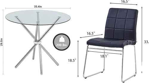 Miniatura 5 de Mesa de comedor de cristal, mesa de comedor redonda de vidrio con tapa de vidrio templado transparente, mesa de comedor moderna, mesa de café de té