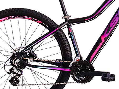Bicicleta Aro 29 KSW MWZA 2020 Feminino 24v Hidráulico Preto com Rosa e Azul 17
